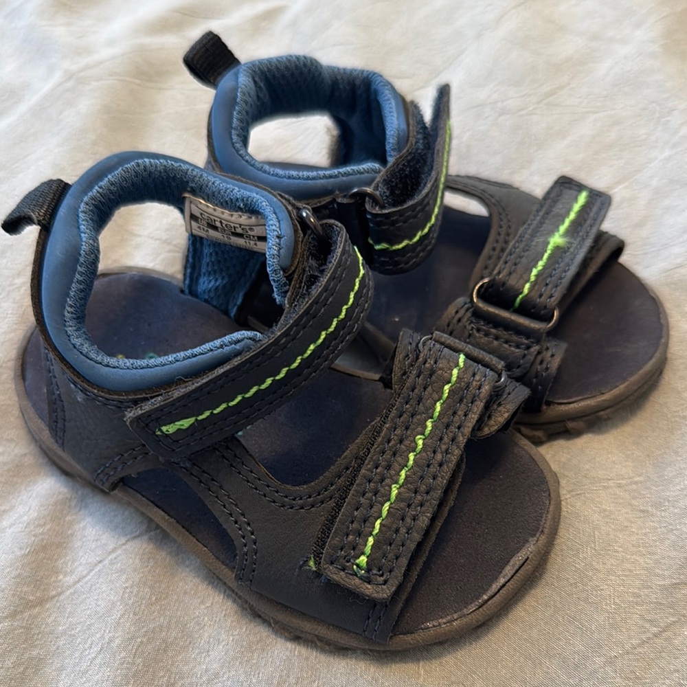 Infant size 4 Navy Sandals with Lime Stitching - Simple Joys by Carter’s